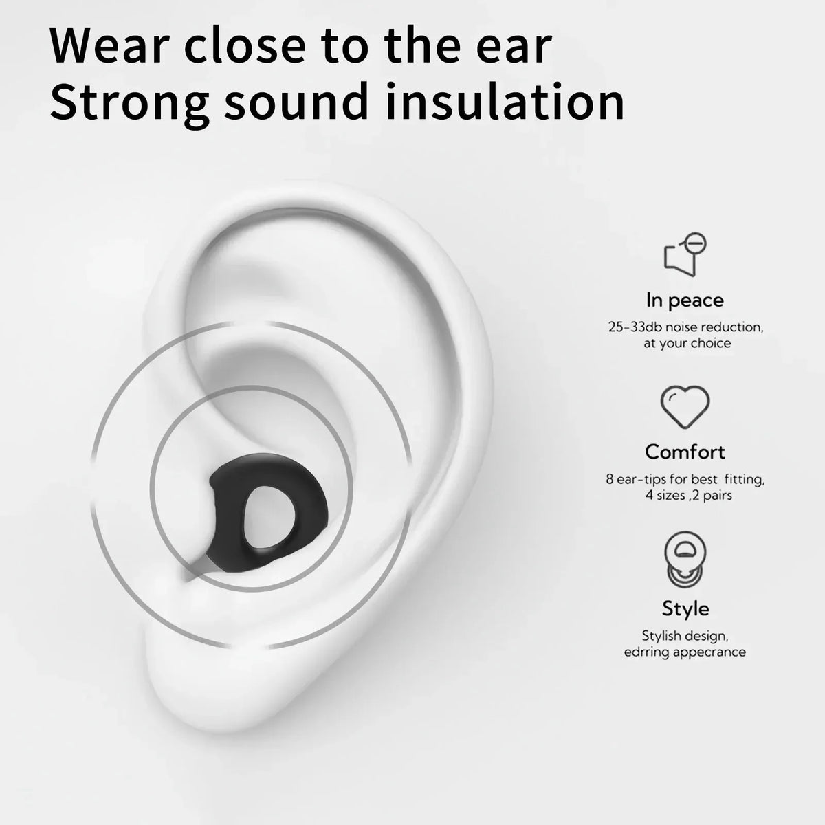 HUAK 8 Ear Tips in XS/S/M/L Quiet Ear Plugs for Noise Reduction – Super Soft, Reusable Hearing Protection for Sleep,Swim, Work